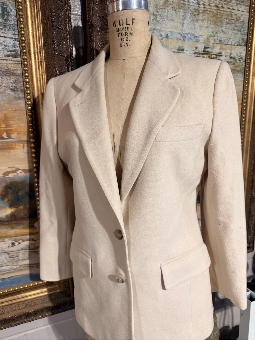 Ralph Lauren Cream Wool- Cashmere Blend Tailored Blazer